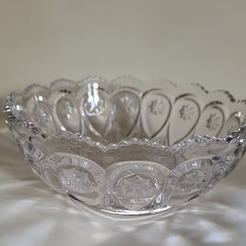 Vintage Star Panel Clear Pressed Glass Bowl, 8-1/2 x 3-1/4"